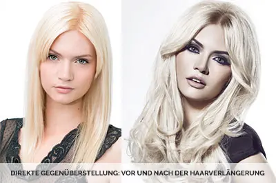 vor und nach der Haarverlängerung mit Great Lengths